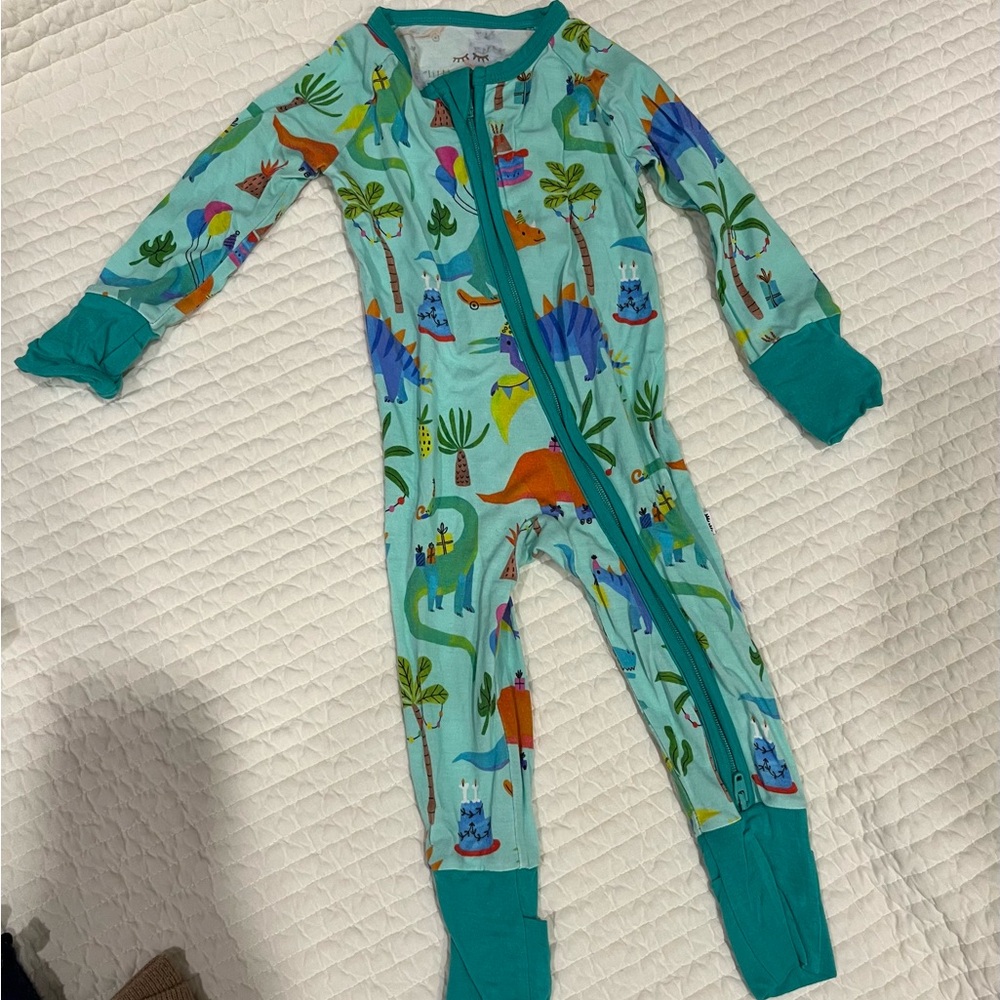 Little Sleepies Teal Dinosaur Kids Footie